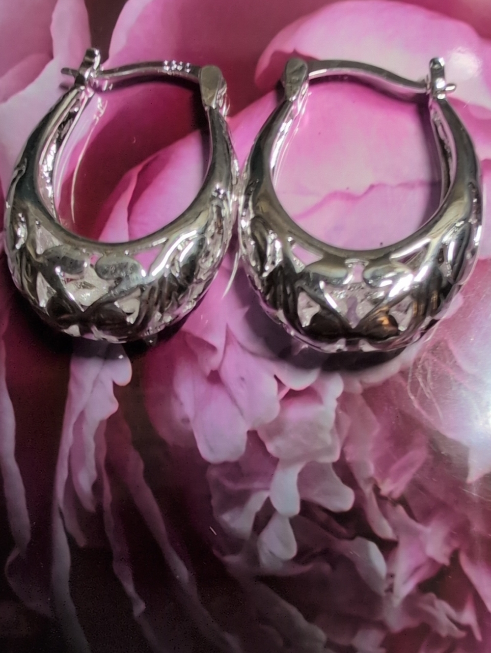 Polished Sterling Silver Textured Hoop Earrings